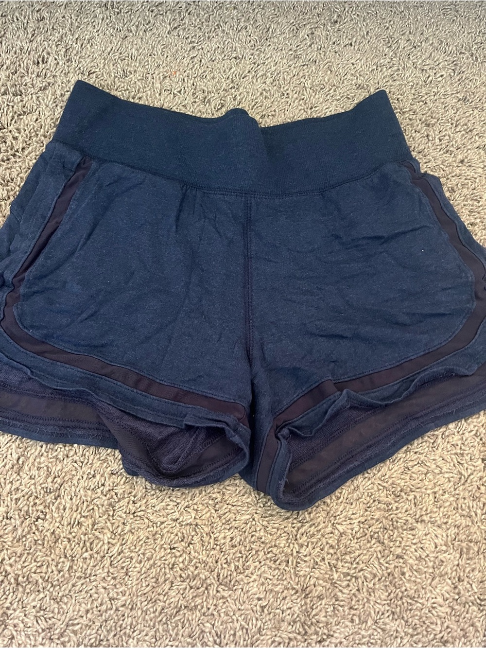 Athleta Navy Blue Athletic Shorts with Mesh Trim